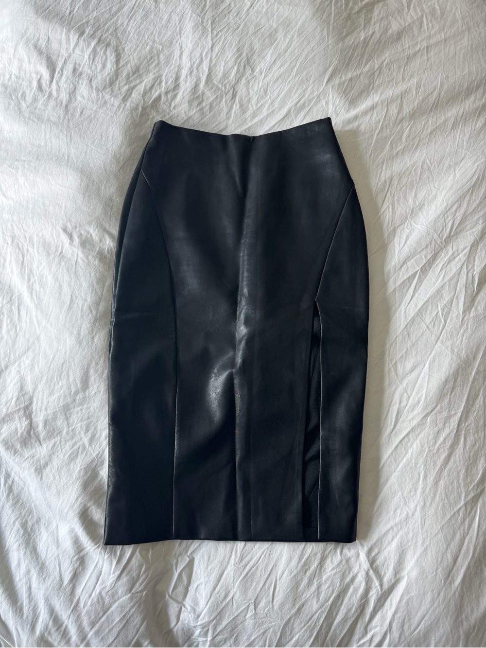 superdown Black Faux Leather Pencil Skirt with Front Slit